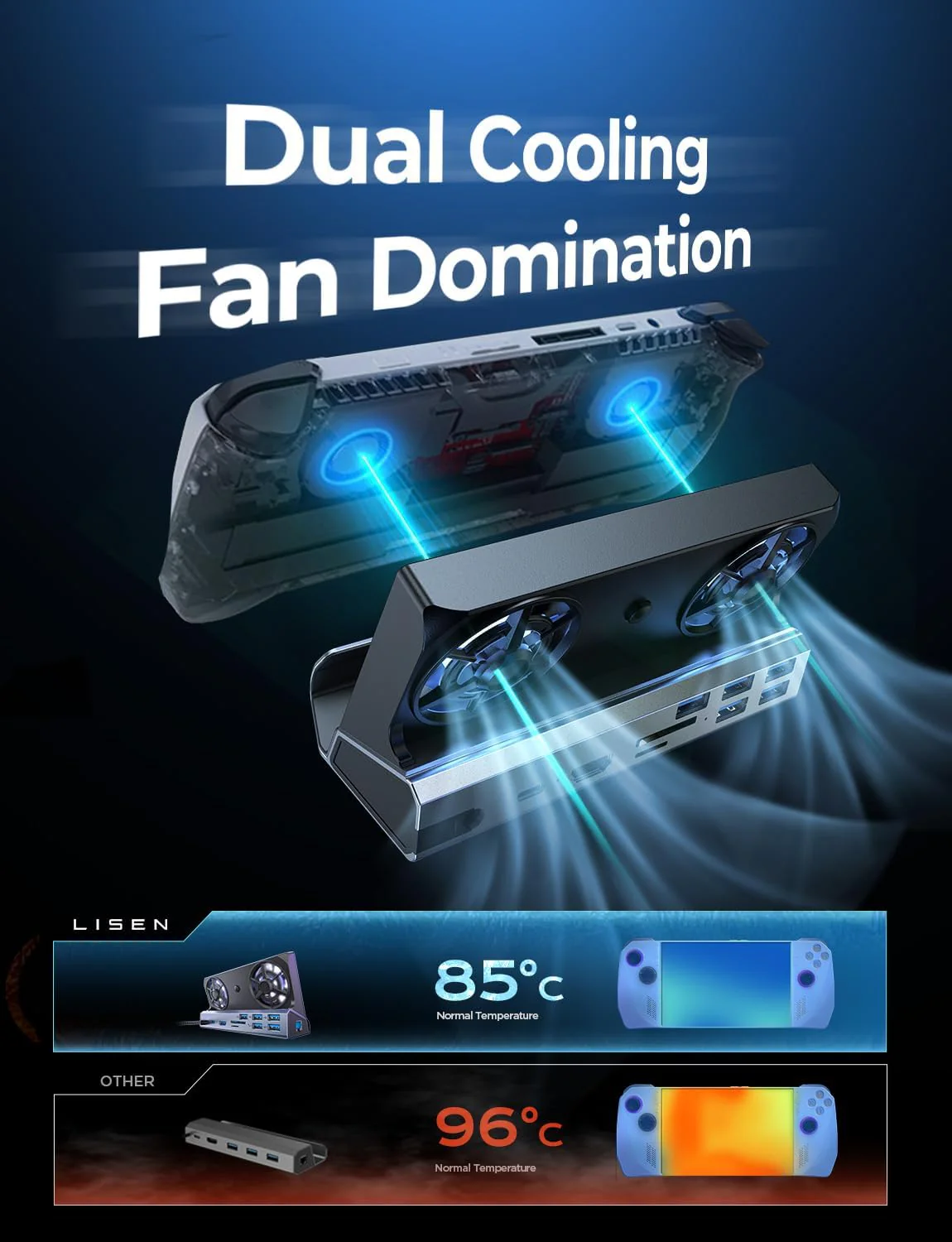 Lisen 13-in-1 Steam Deck Dock with Dual Cooling Fan - Image 5
