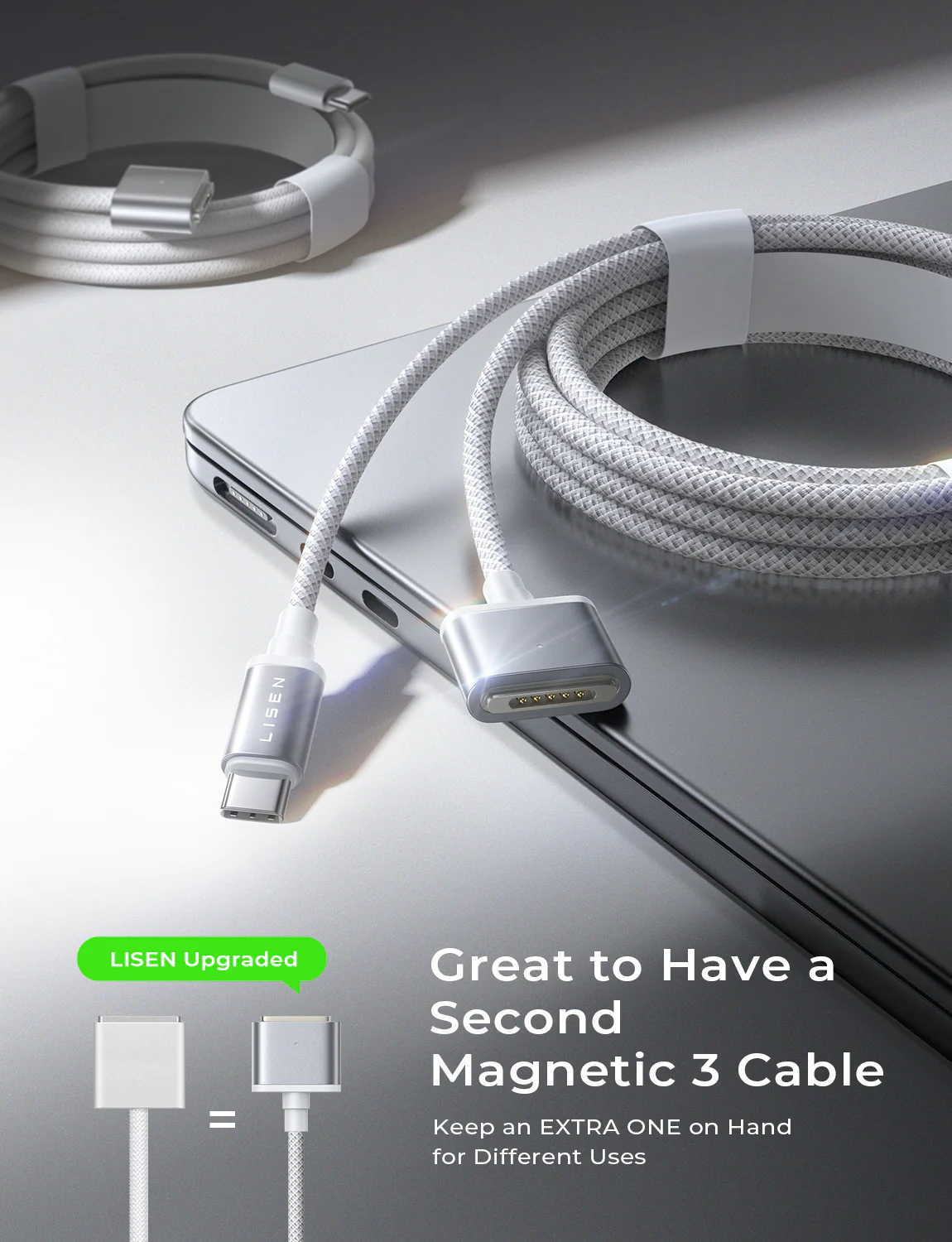 LISEN 140W USB‑C Magnetic 3 Cable 6FT - Image 3