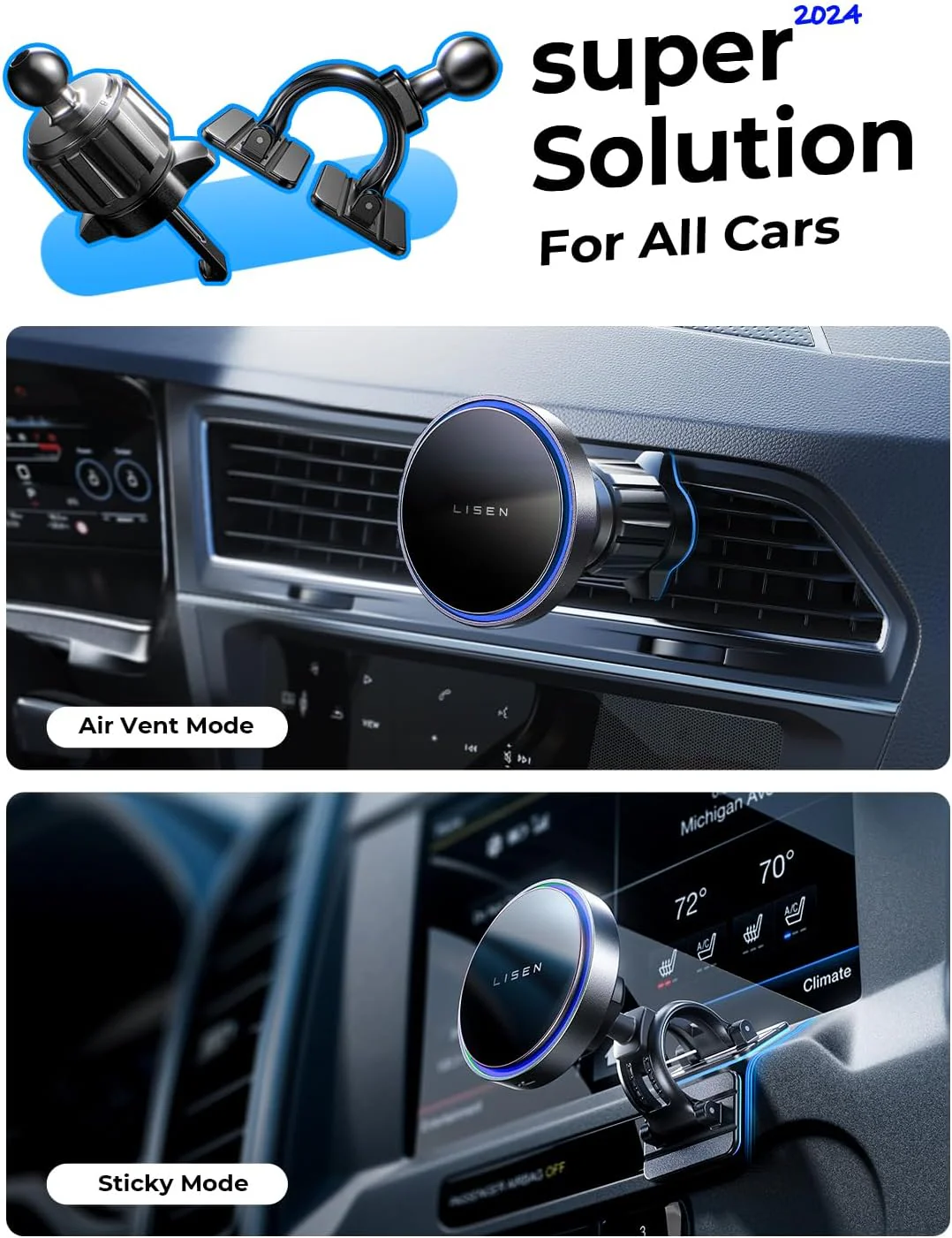 LISEN 15W MagSafe Car Charger (4-in-1 Mount, Strong Grip) - Image 3