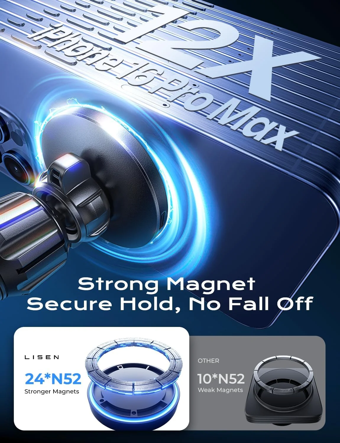 LISEN 15W MagSafe Car Mount Charger with 24 Strong Magnets - Image 6
