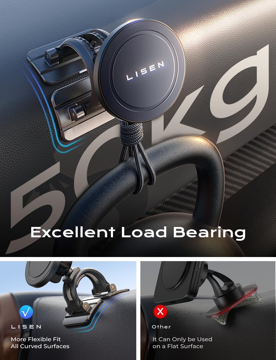 LISEN 15W MagSafe Car Mount Charger with 24 Strong Magnets - Image 8