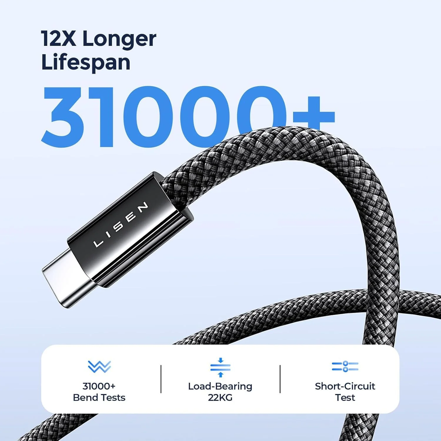 LISEN 2 Pack 240W USB C to USB C Cable 0.5M Charger Cable Black - Image 8