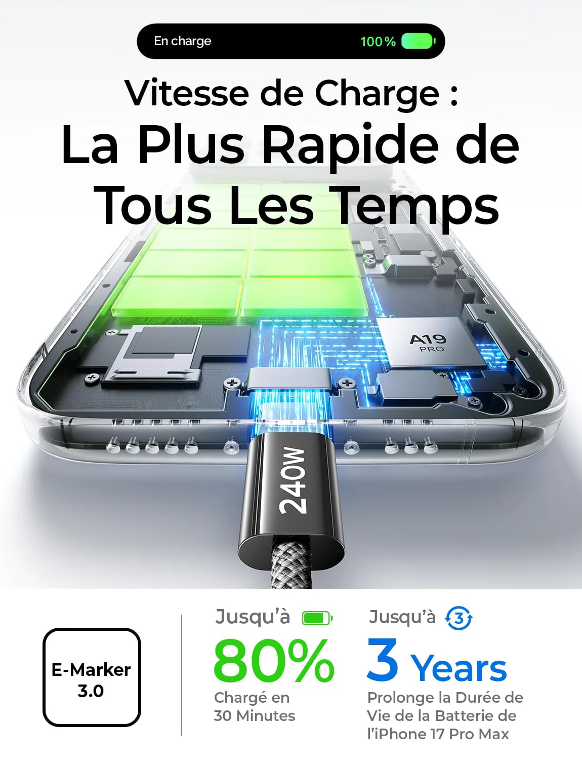 LISEN 240W Cable USB C Charge Rapide - Image 2