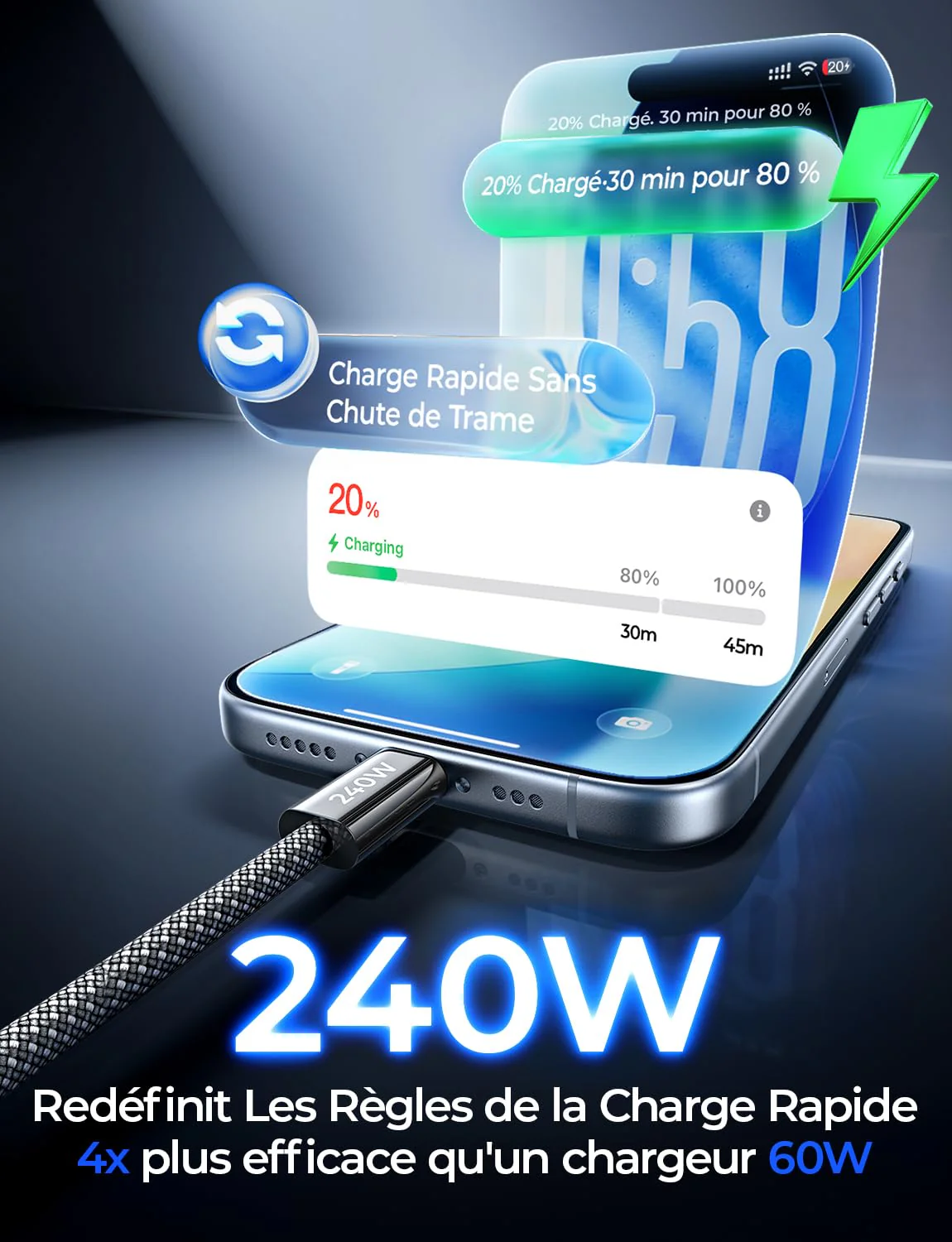 LISEN 240W Cable USB C Charge Rapide - Image 3
