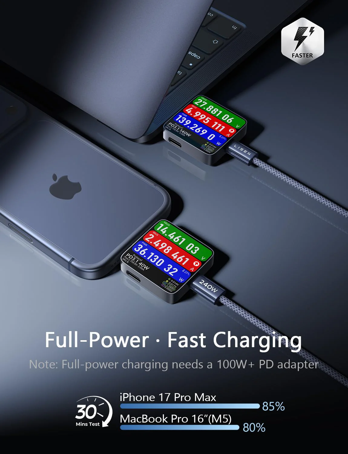 LISEN 240W USB C to USB C Cable - Image 3