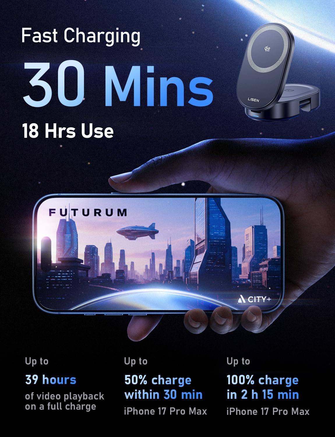LISEN 3 in 1 Wireless Charger for Apple, Qi2 25W Fast Charger Wireless Charging Station for iPhone 17 16 15 14 13 12 Watch Airpods, for Magsafe Charger Charging Station As Gifts for Husbands Men Women - Image 5