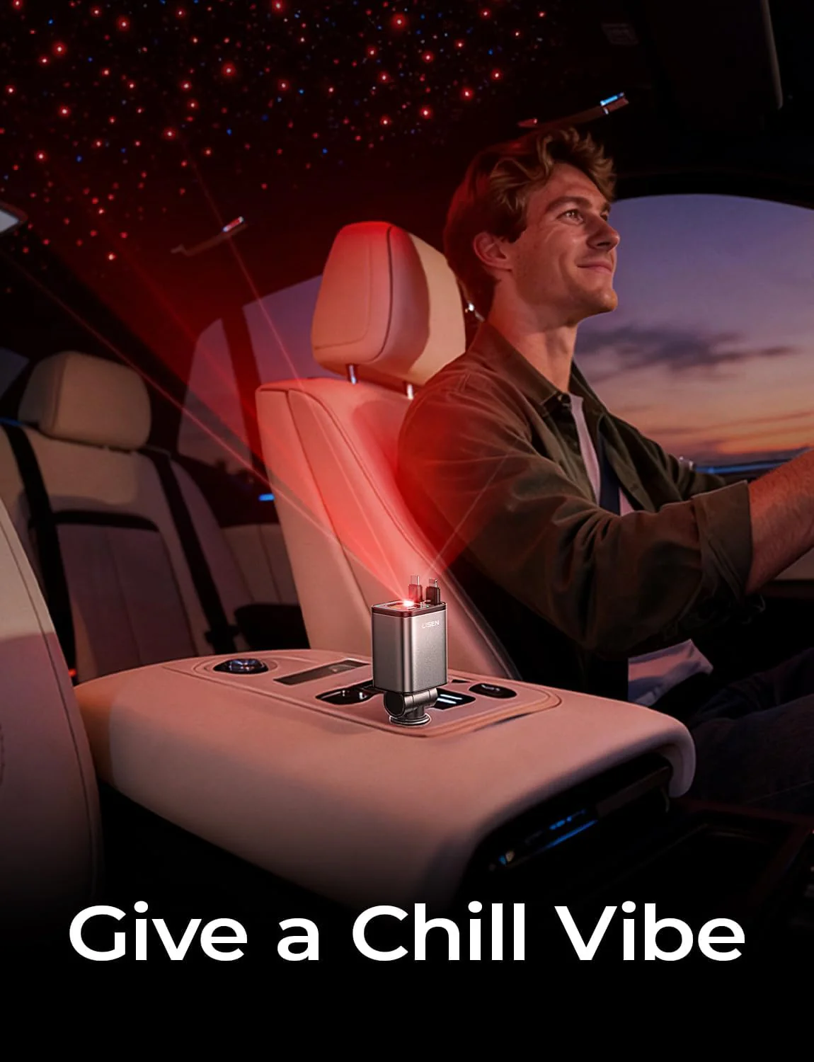 LISEN 4 in 1 Starlight Retractable Car Charger, 75W USB C Cigarette Adapter Fast Charging - Image 2