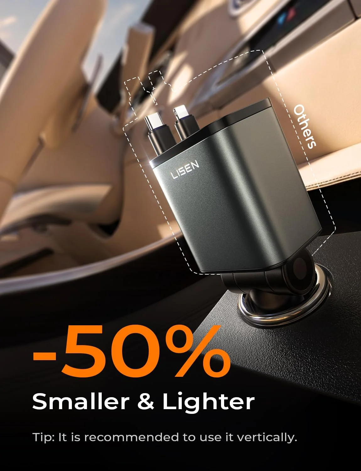 LISEN 4 in 1 Starlight Retractable Car Charger, 75W USB C Cigarette Adapter Fast Charging - Image 4