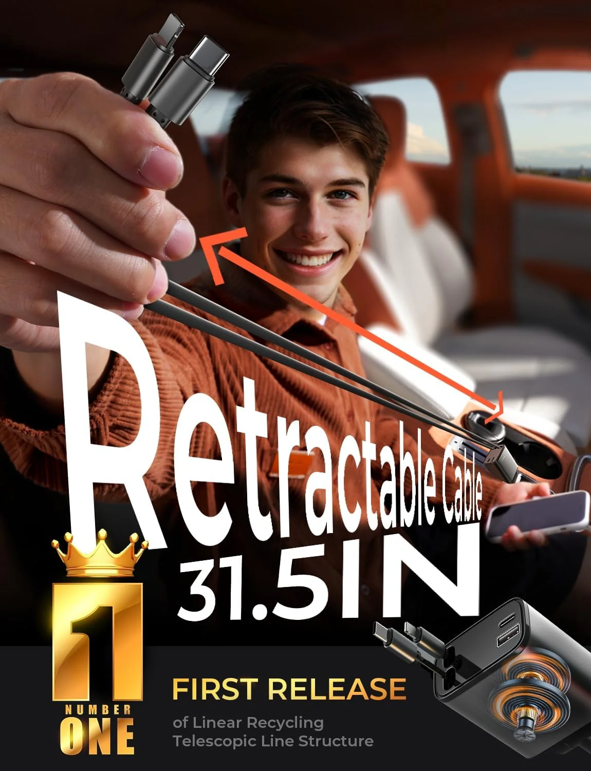 LISEN 4 in 1 Starlight Retractable Car Charger, 75W USB C Cigarette Adapter Fast Charging - Image 6