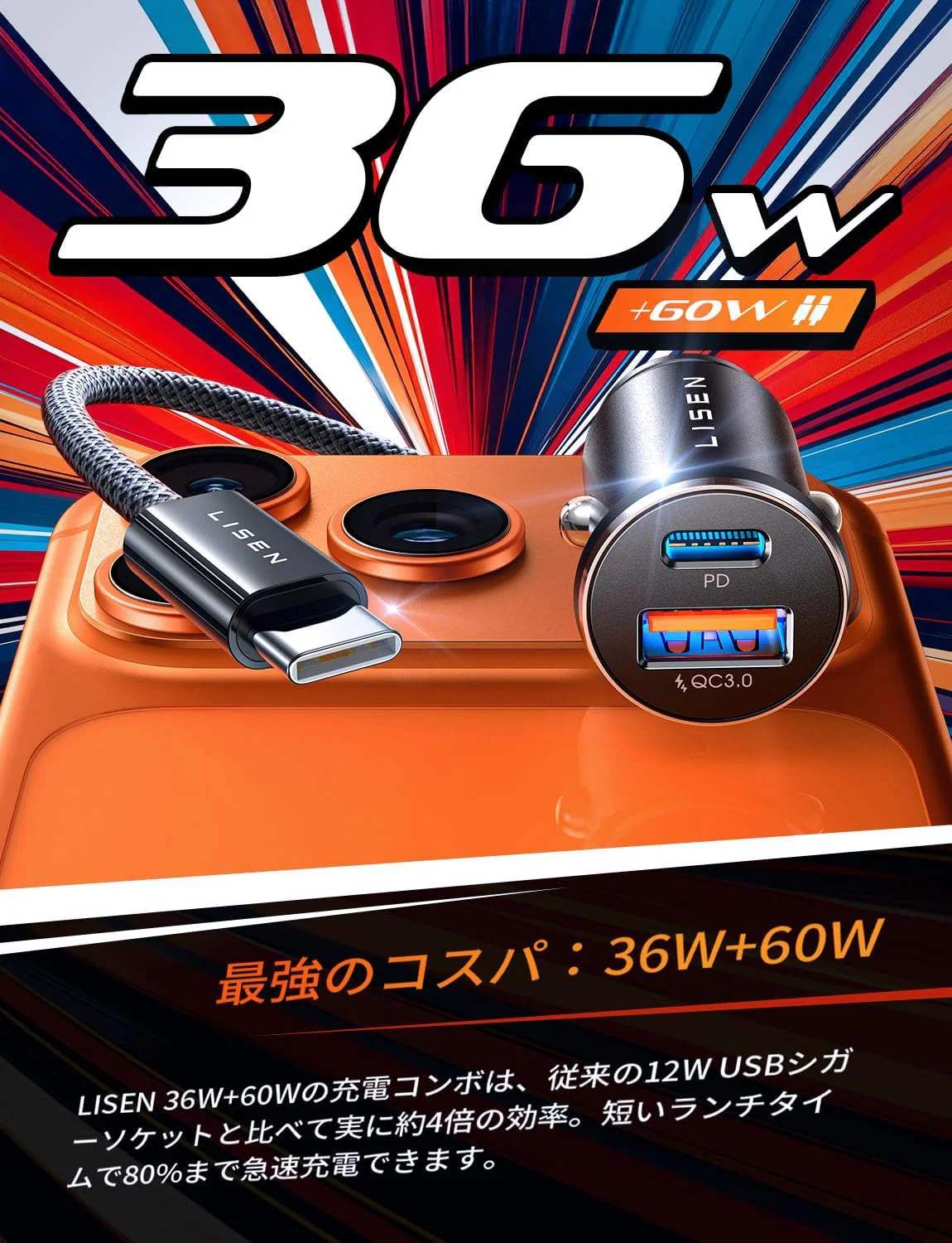 LISEN 54W Dual Port Car Charger Adapter - Image 3