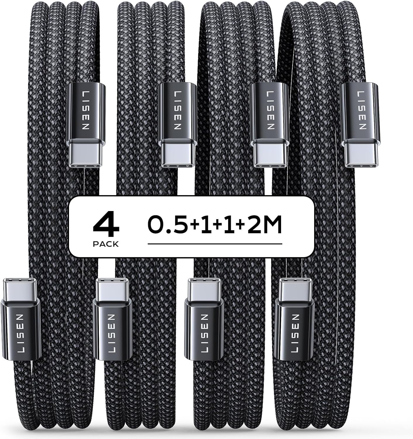 LISEN 60W USB C Kabel, [4er Pack, 0,5M 1M 1M 2M] USB C auf USB C Kabel Set