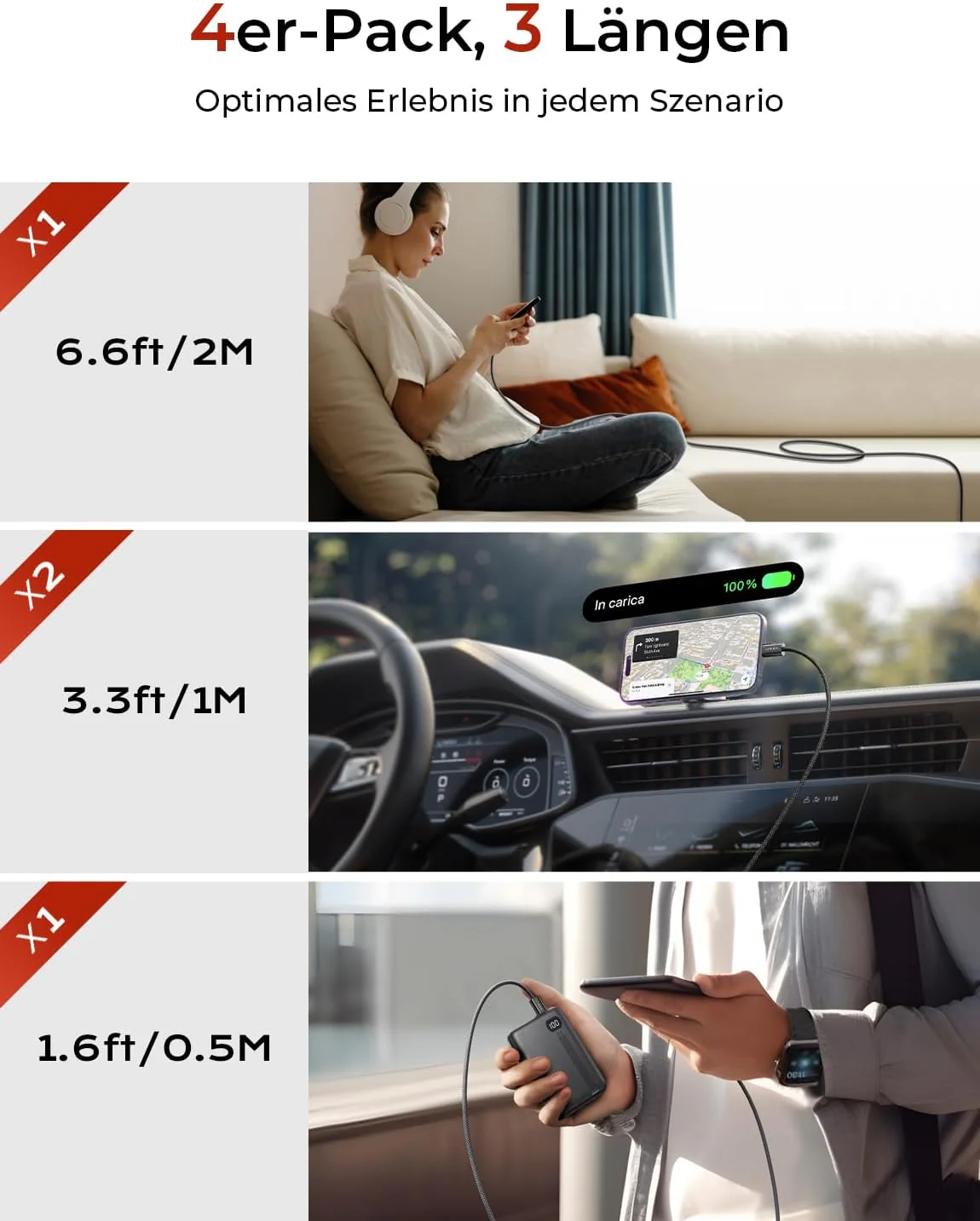 LISEN 60W USB C Kabel, [4er Pack, 0,5M 1M 1M 2M] USB C auf USB C Kabel Set - Image 7
