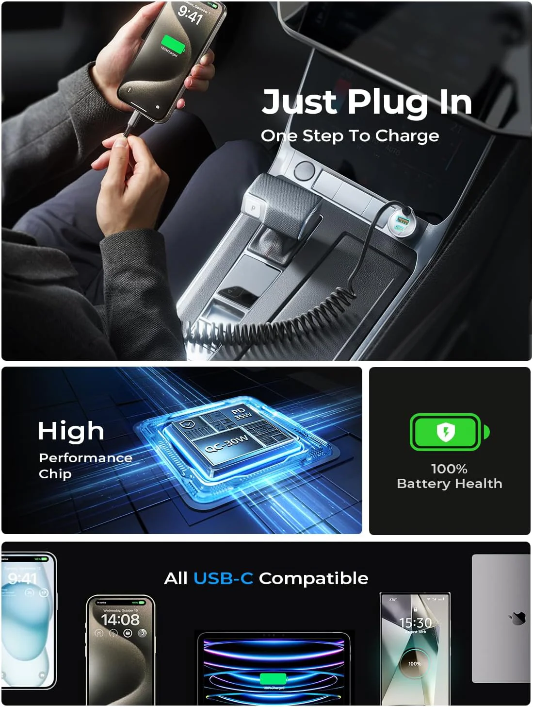 LISEN 90W for iPhone 17 16 15 Pro Max Car Charger USB C Fast Charge - Image 5