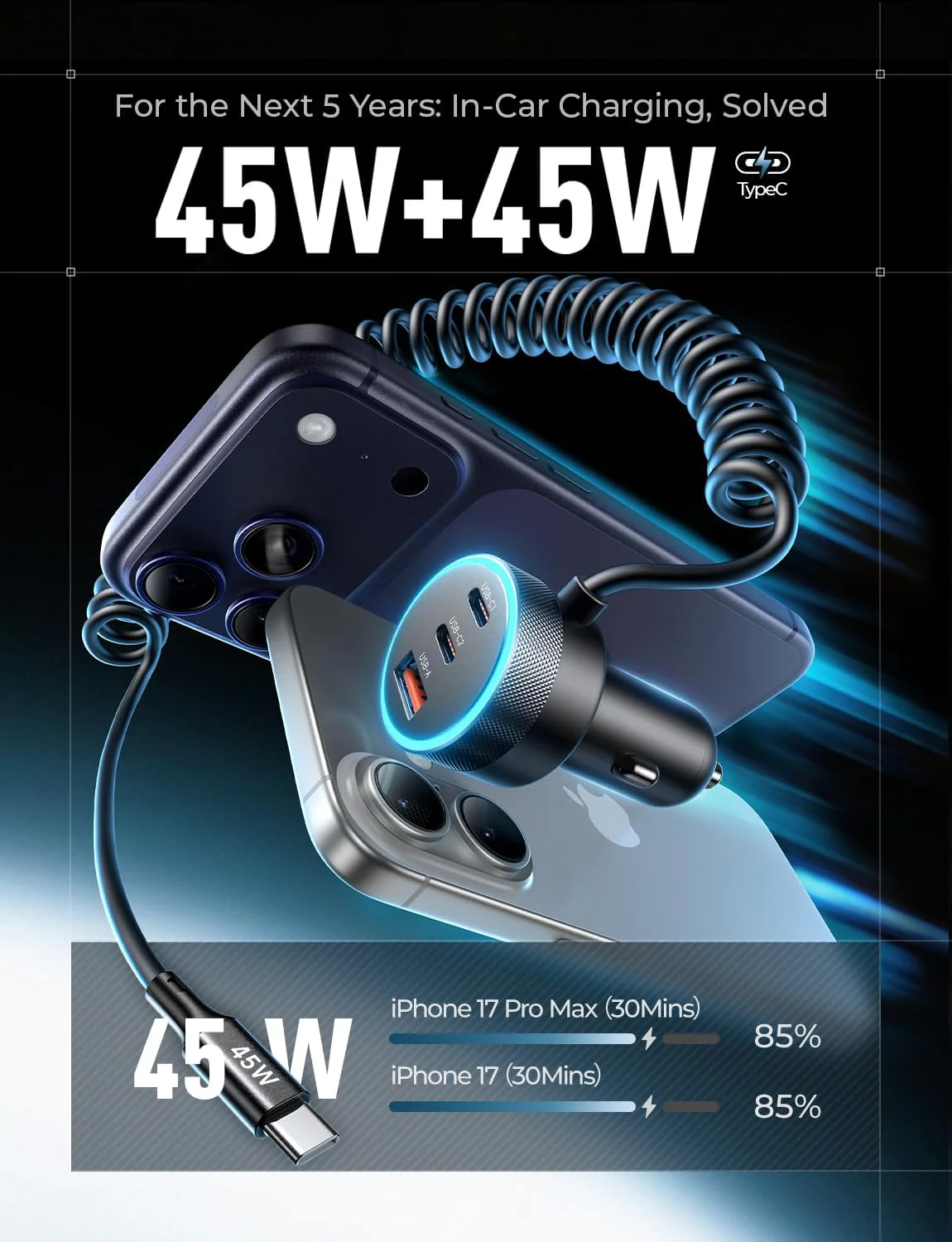 LISEN 90W for iPhone 17 16 15 Pro Max Car Charger USB C Fast Charge - Image 2