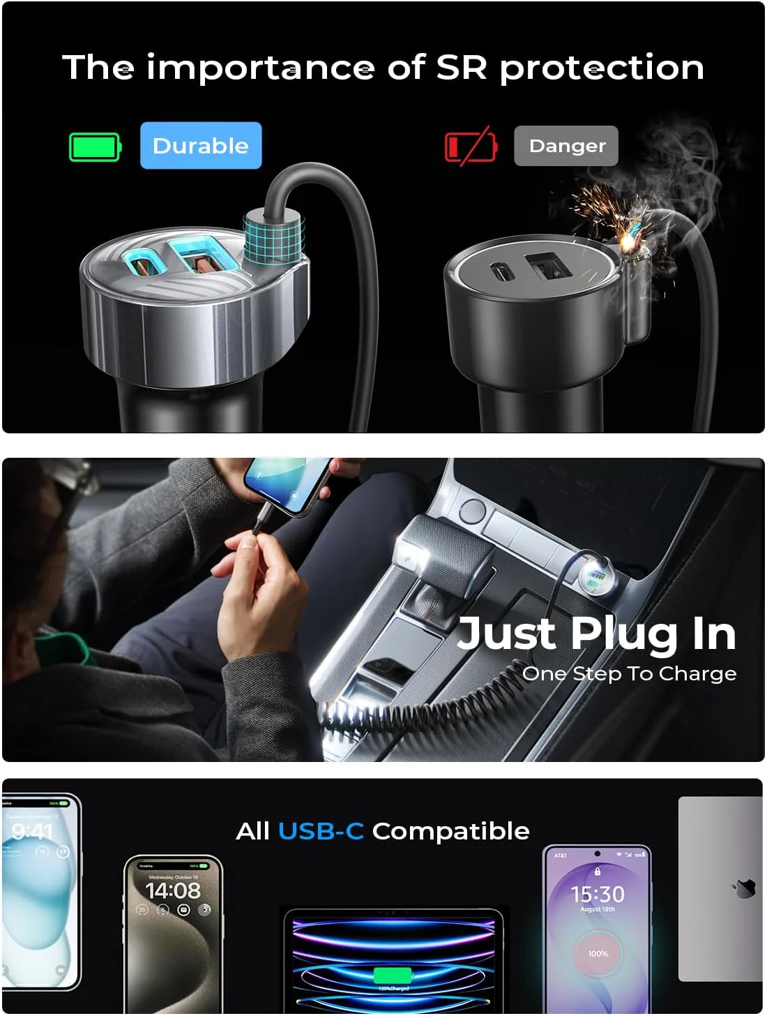 LISEN 90W for iPhone 17 16 15 Pro Max Car Charger USB C Fast Charge - Image 5