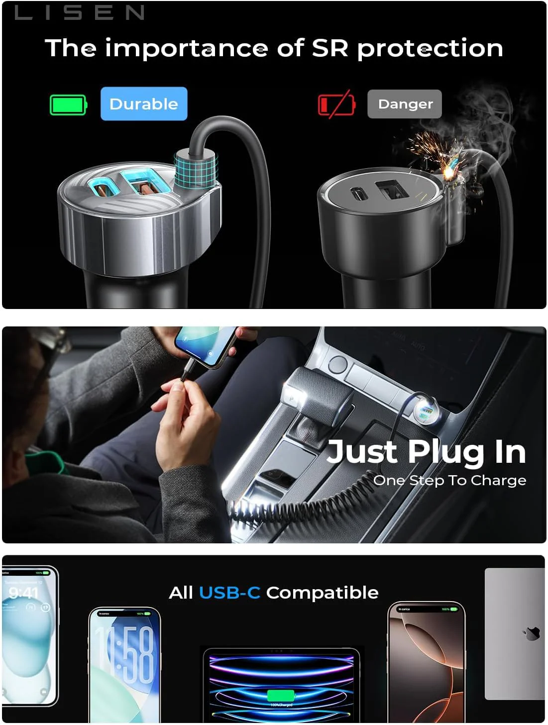 LISEN 90W USB-C Fast Car Charger - Image 4