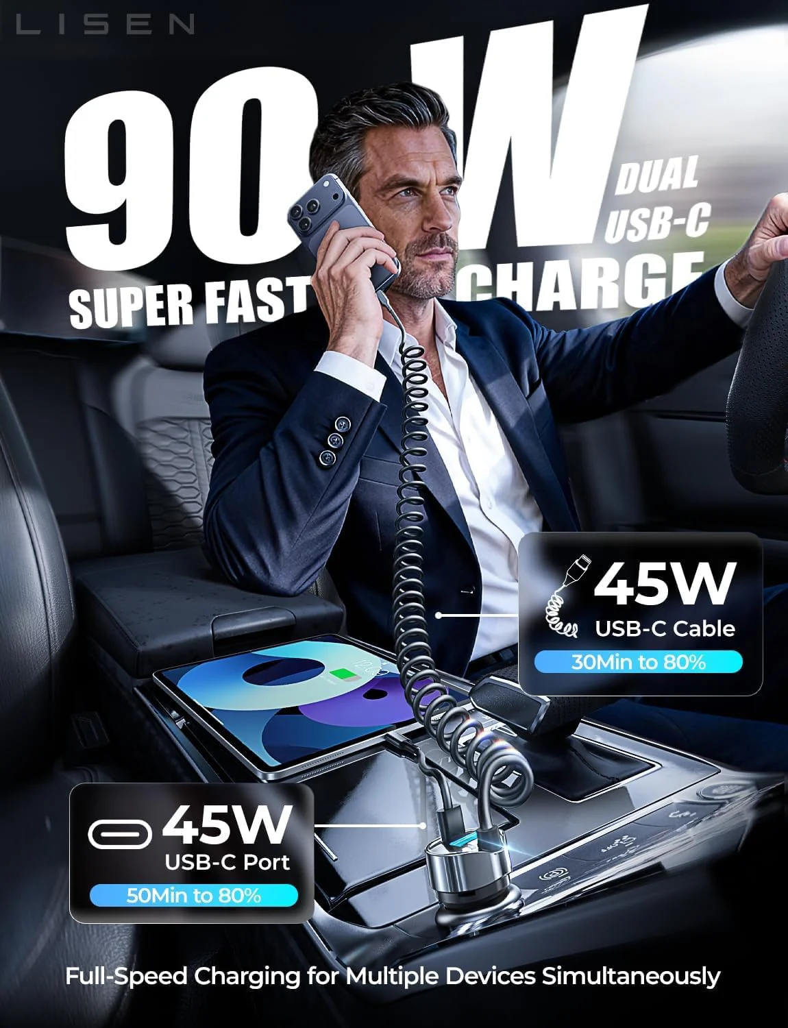 LISEN 90W USB-C Fast Car Charger - Image 8