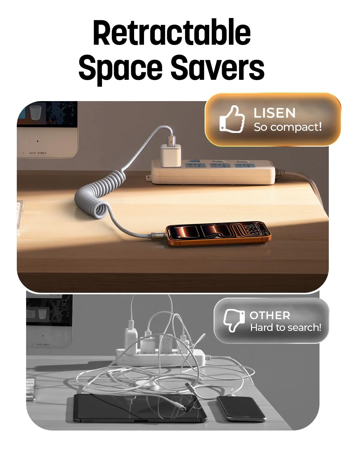 LISEN Coiled USB A to C Cable (2 Pack) - Image 4