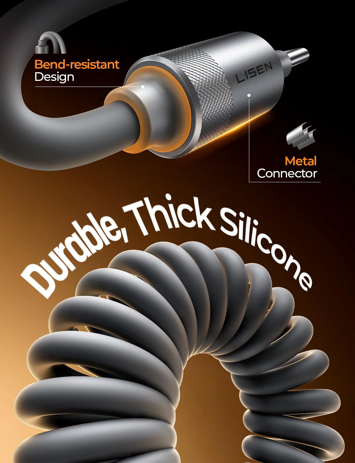 LISEN Coiled USB A to C Cable (2 Pack) - Image 5