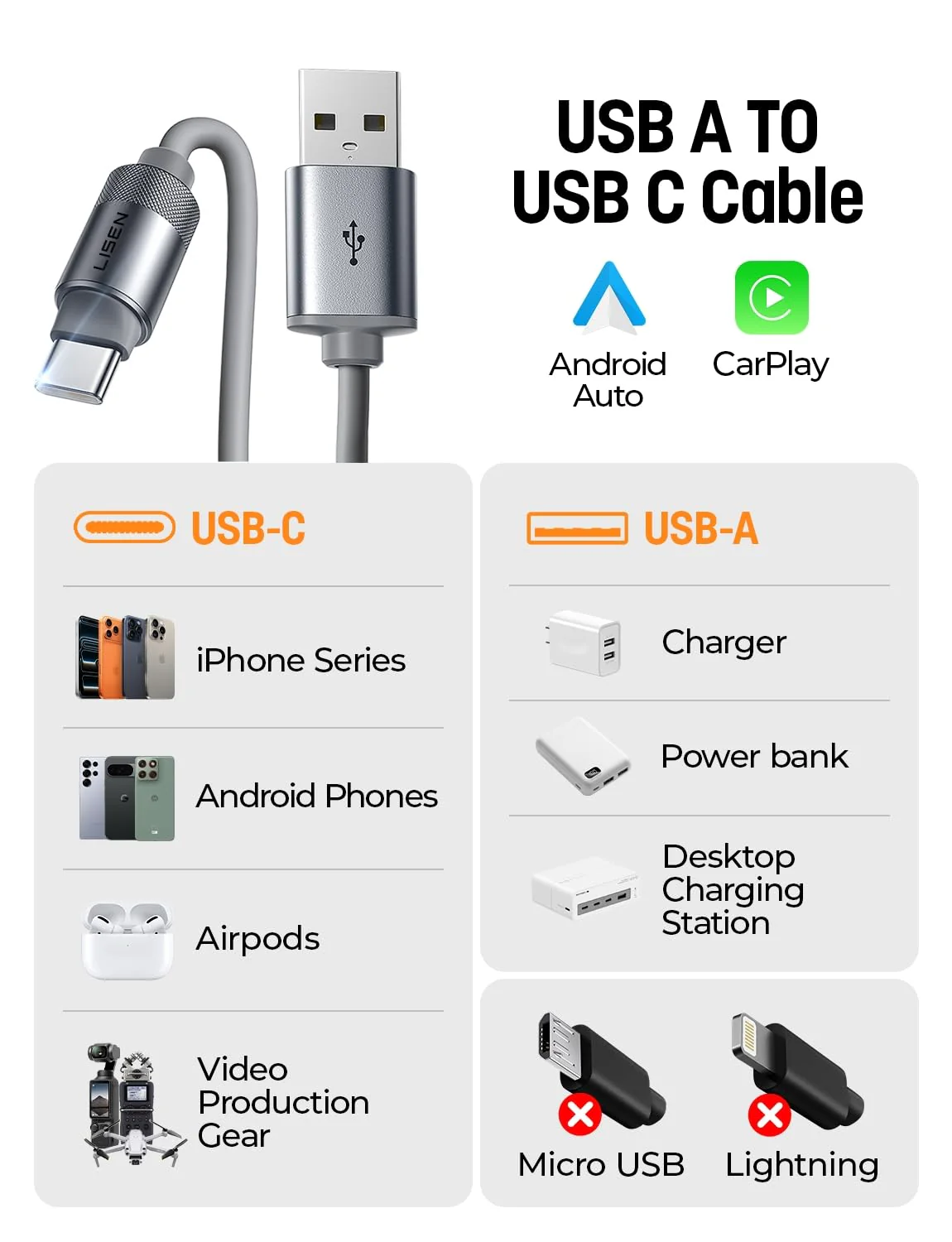 LISEN Coiled USB A to C Cable (2 Pack) - Image 8