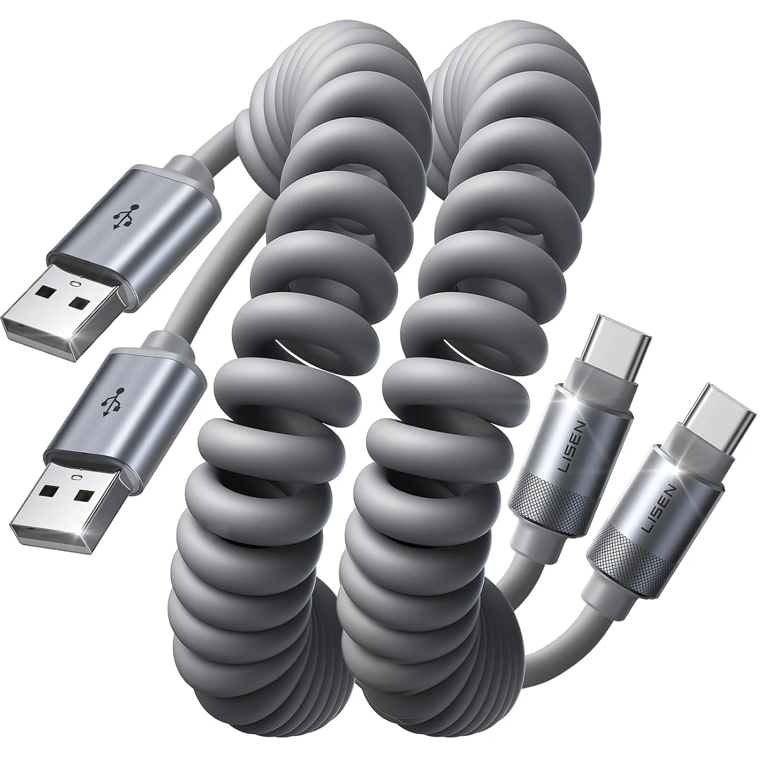 LISEN Coiled USB C Cable, 2 Pack for Car Play & Android Auto Cable