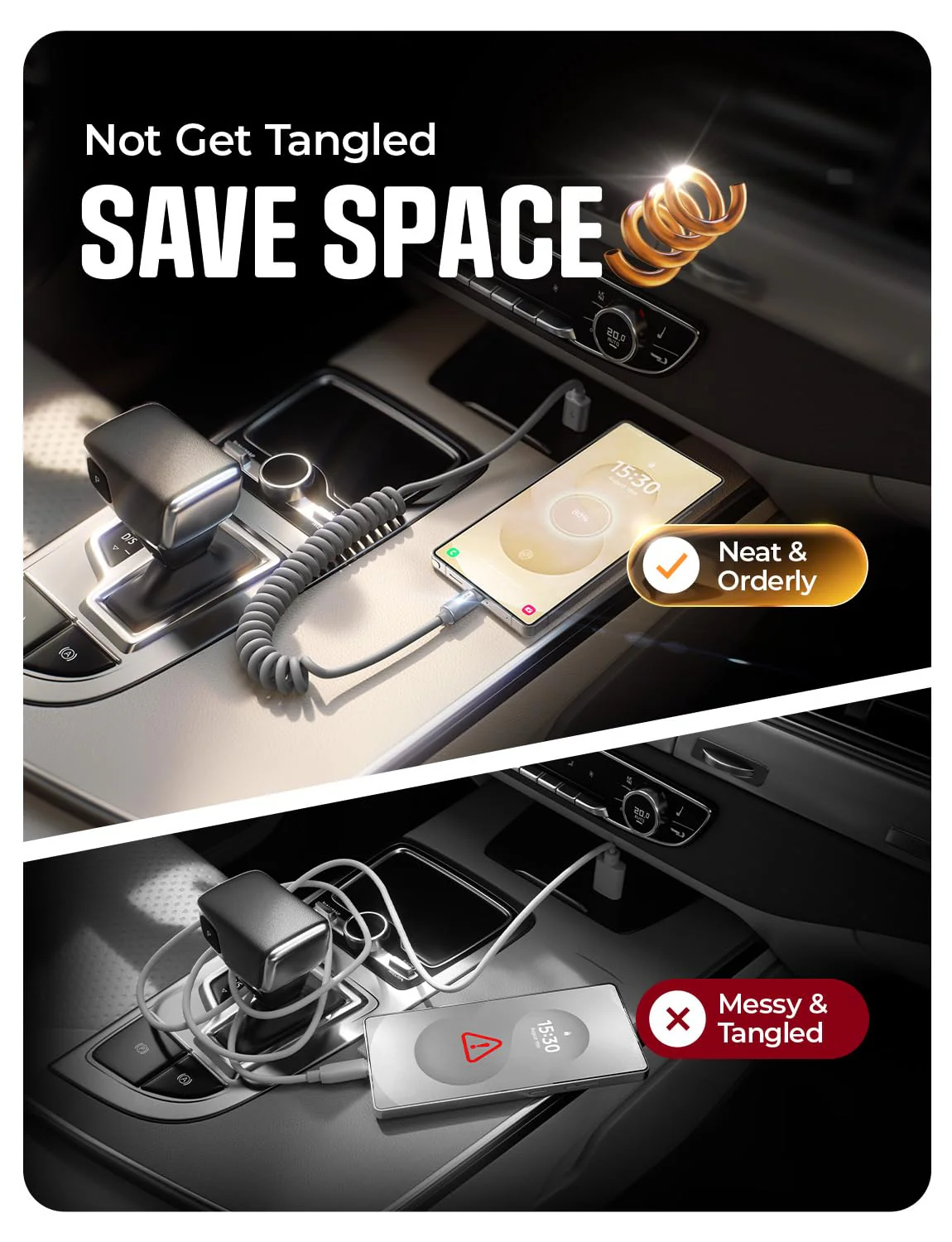 LISEN Coiled USB C Cable, 2 Pack for Car Play & Android Auto Cable - Image 4