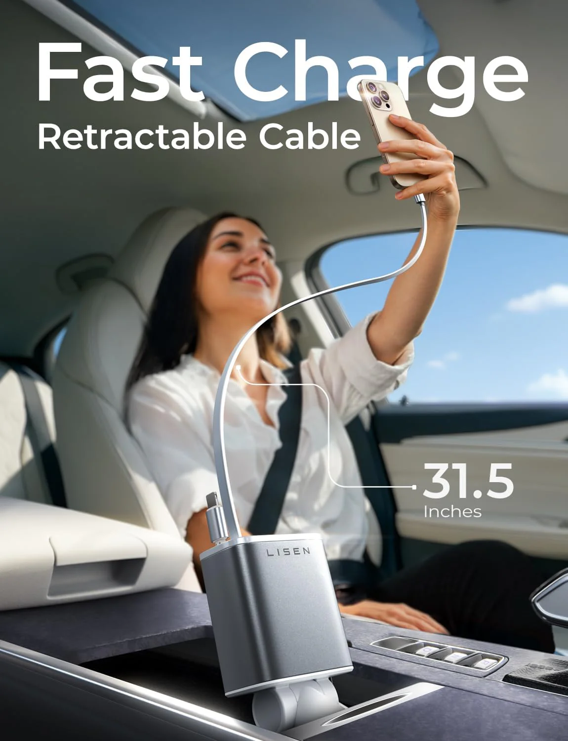 LISEN for iPhone 17 Retractable Car Charger - Image 3
