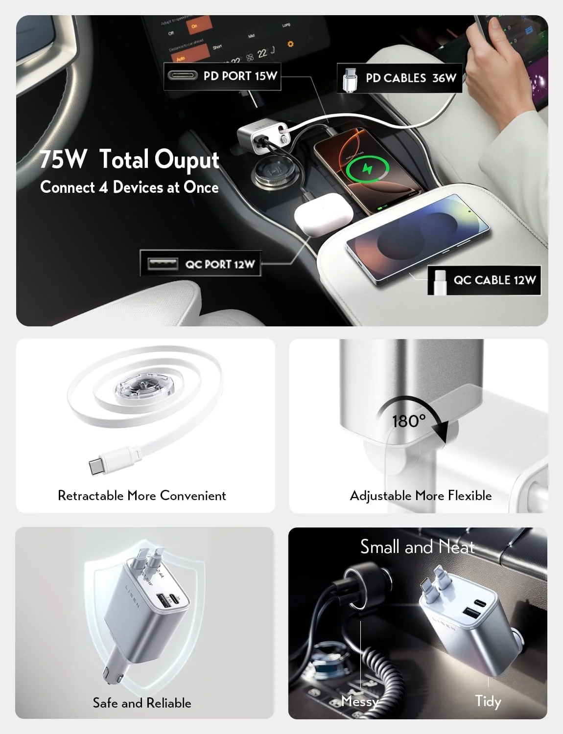 LISEN for iPhone 17 Retractable Car Charger - Image 6