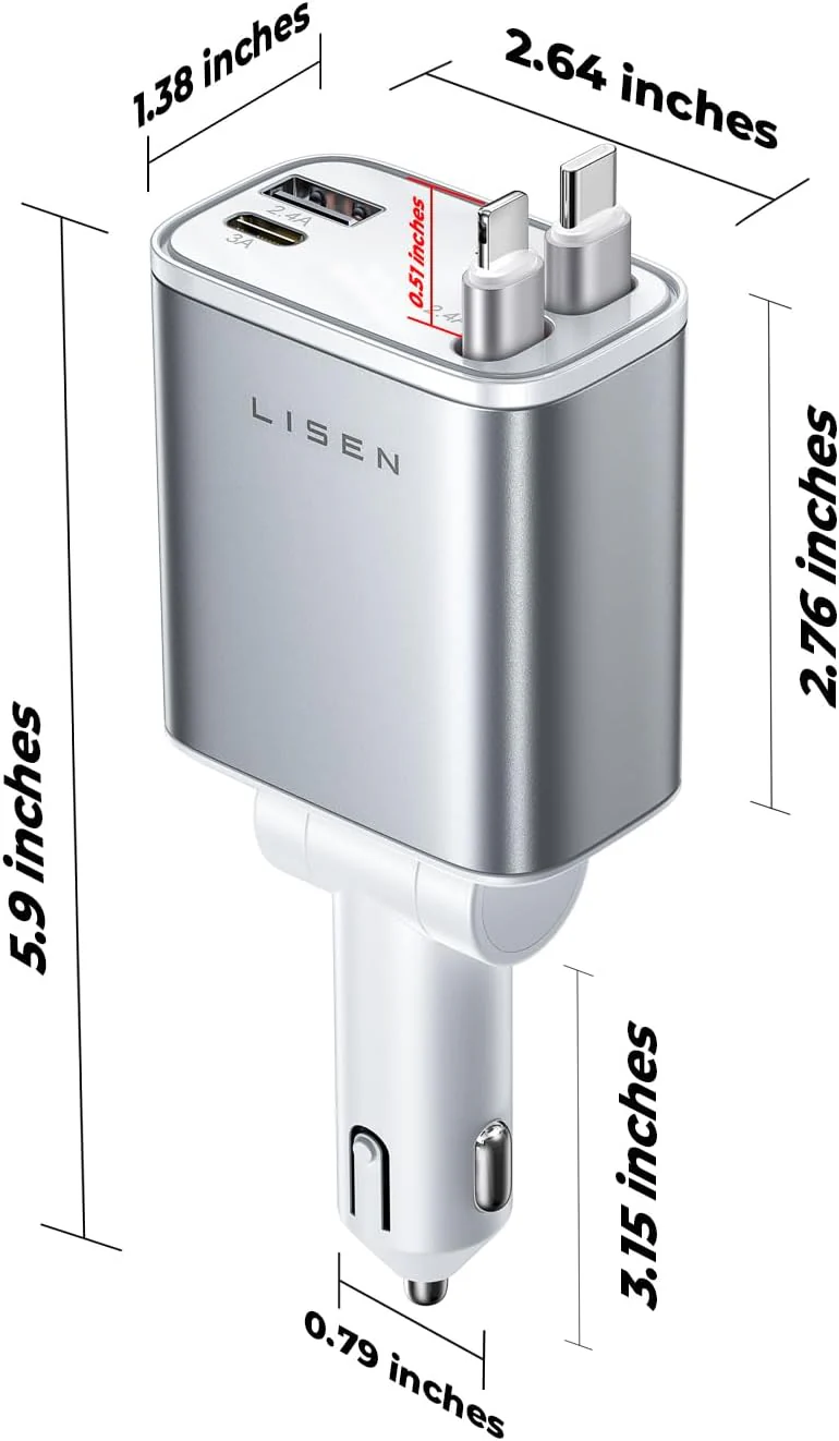 LISEN for iPhone 17 Retractable Car Charger - Image 7