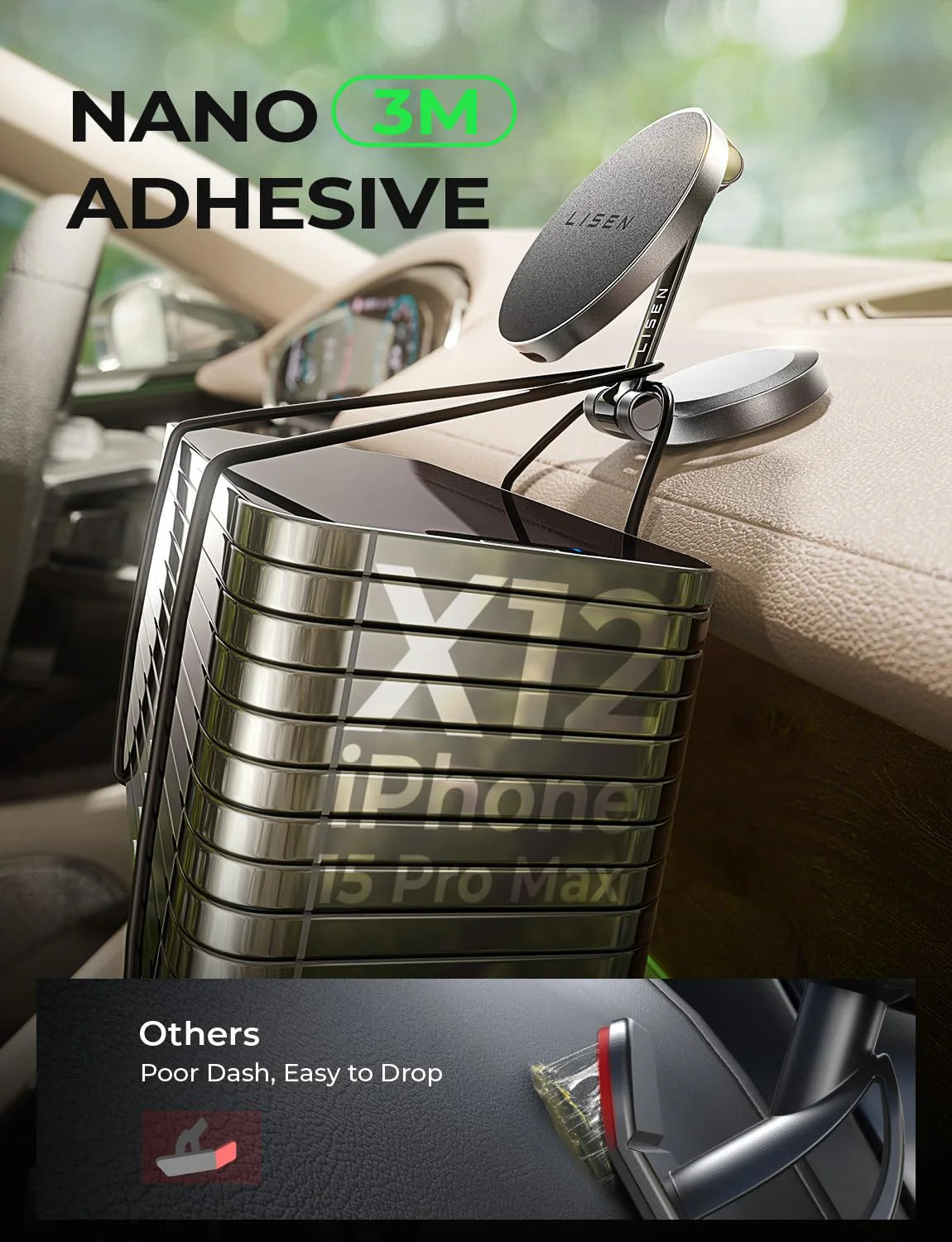 LISEN for Magsafe Car Charger Dashboard,360° Rotatable Mag Safe Charger Car Mount - Image 4