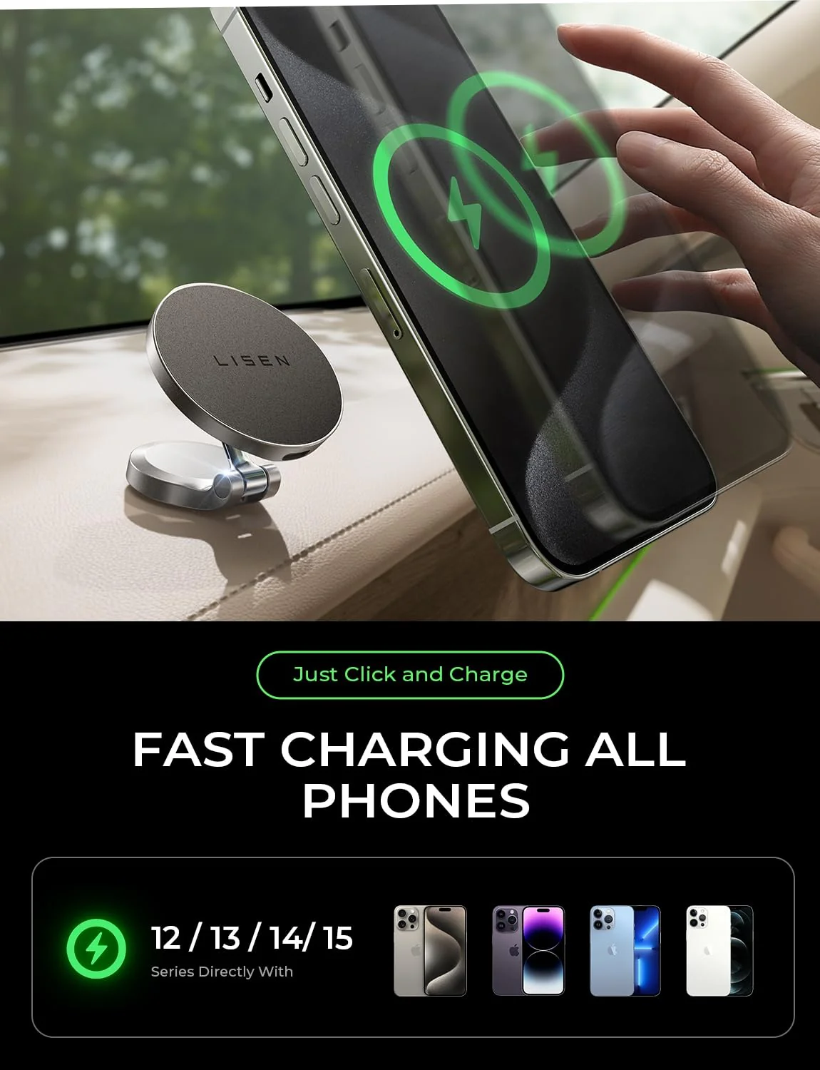 LISEN for Magsafe Car Charger Dashboard,360° Rotatable Mag Safe Charger Car Mount - Image 5
