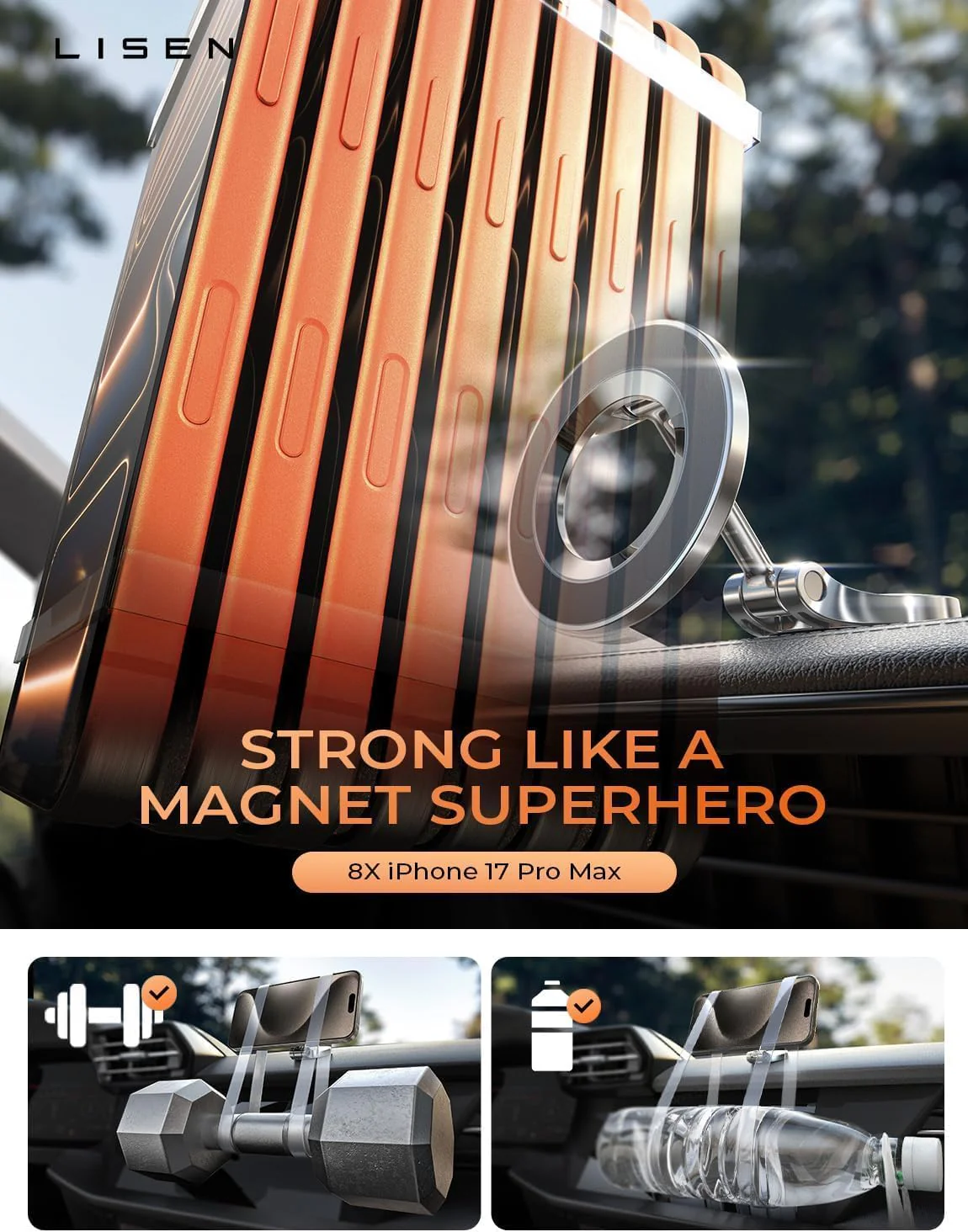 LISEN for MagSafe Car Mount 2 Pack, Classic Magnetic Phone Holder for Car - Image 4