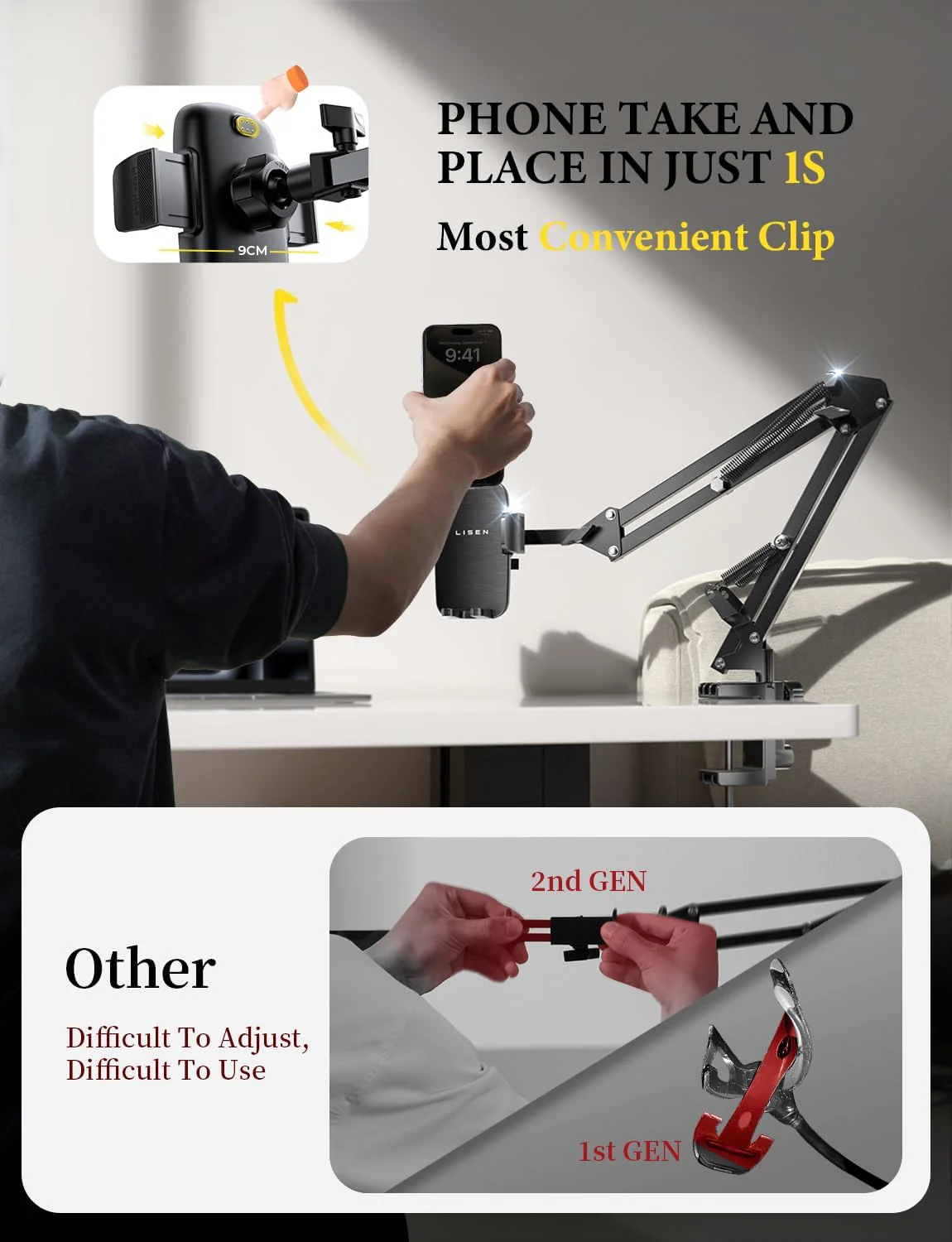 LISEN Gooseneck Phone Holder for Bed Desk - Image 3