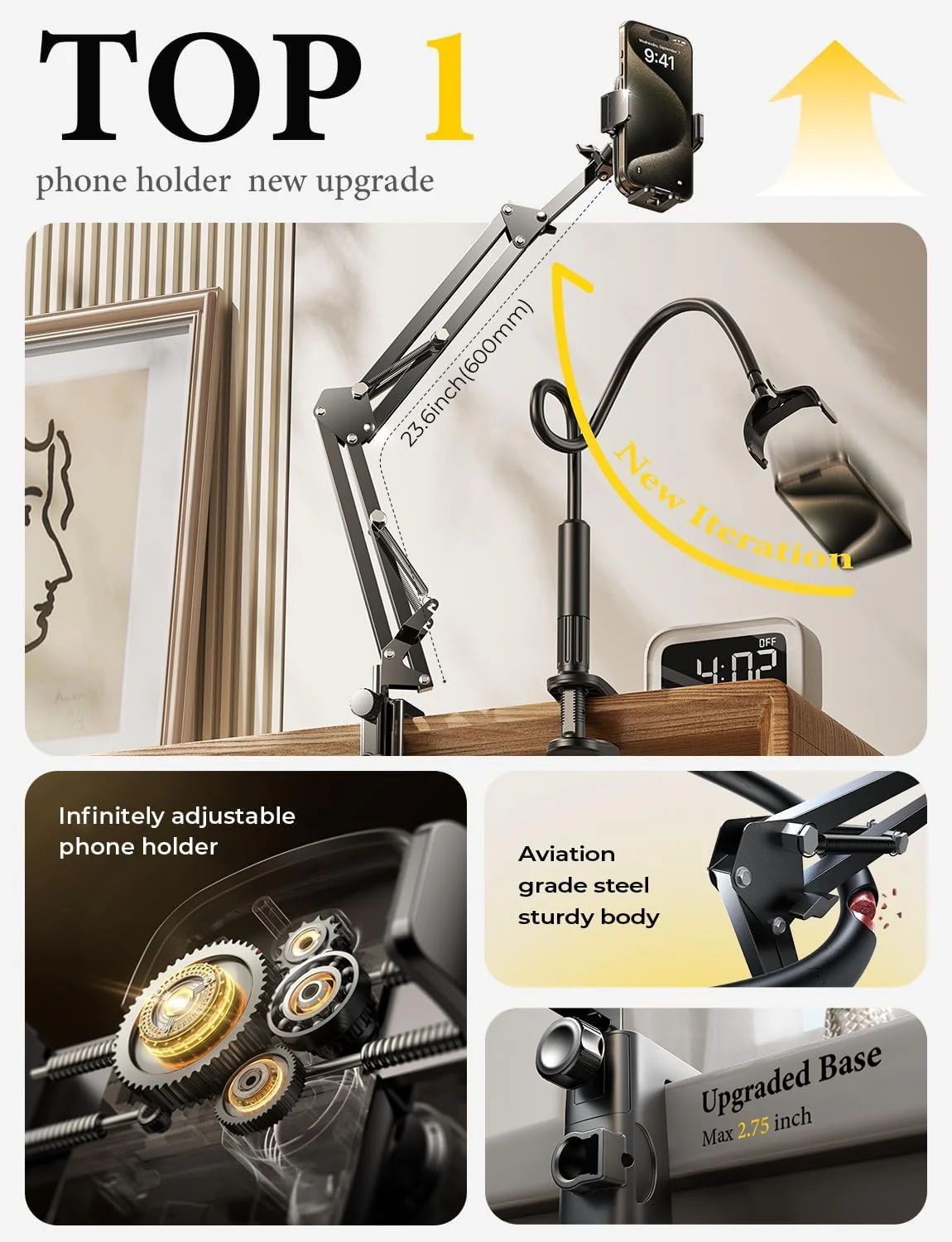 LISEN Gooseneck Phone Holder for Bed Desk - Image 8