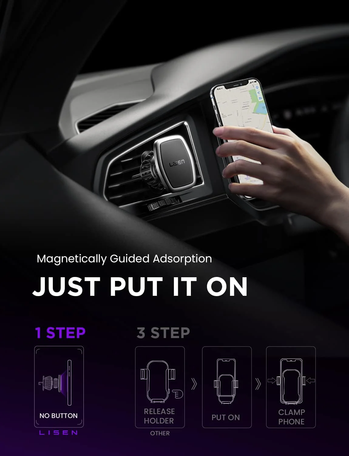 LISEN Magnetic Car Phone Holder for Air Vent - Image 6