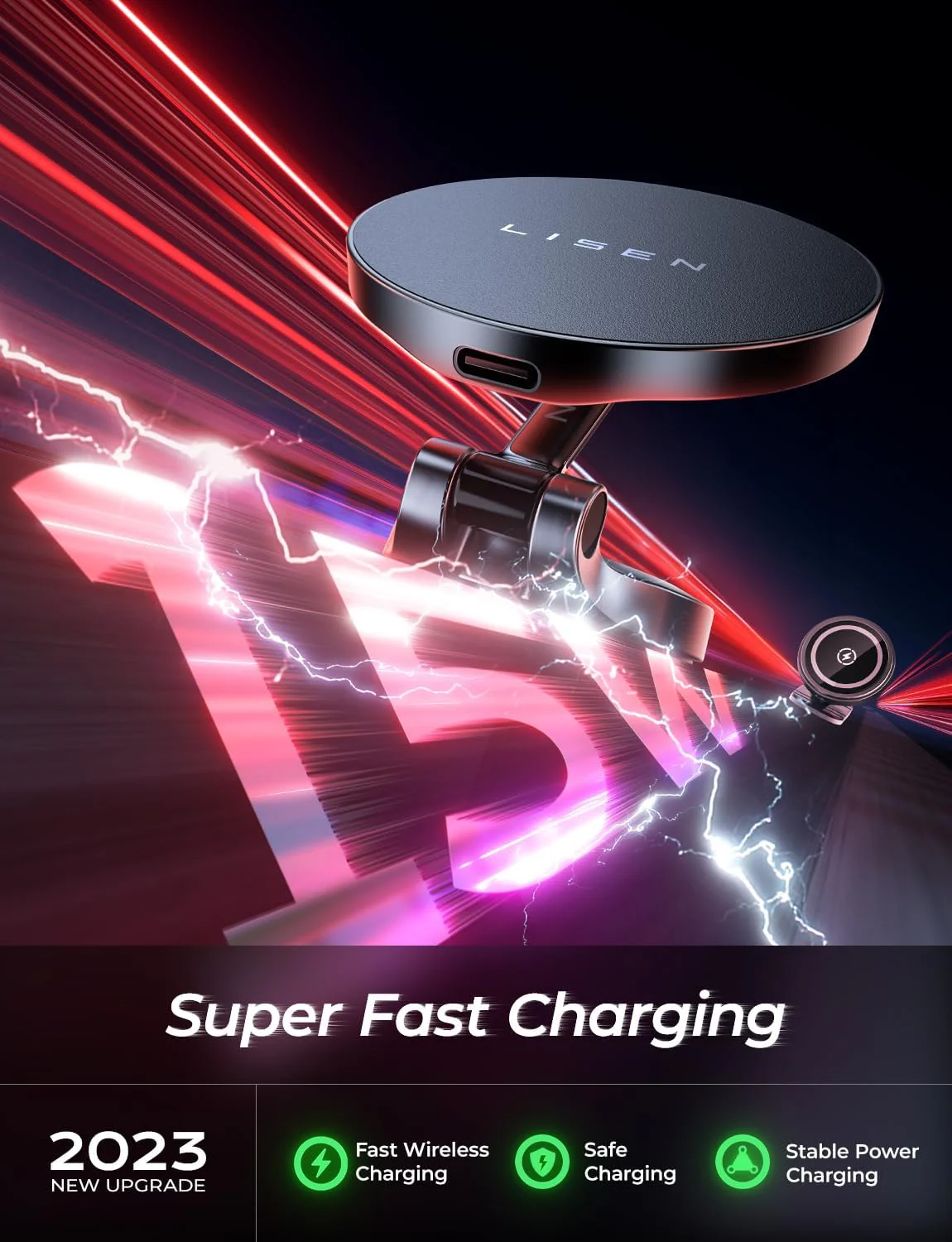 LISEN Mini MagSafe Car Mount Charger[Mini & Fast Charging] - Image 3