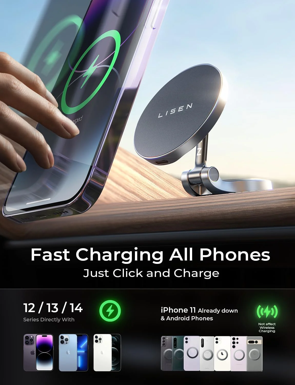 LISEN Mini MagSafe Car Mount Charger[Mini & Fast Charging] - Image 4