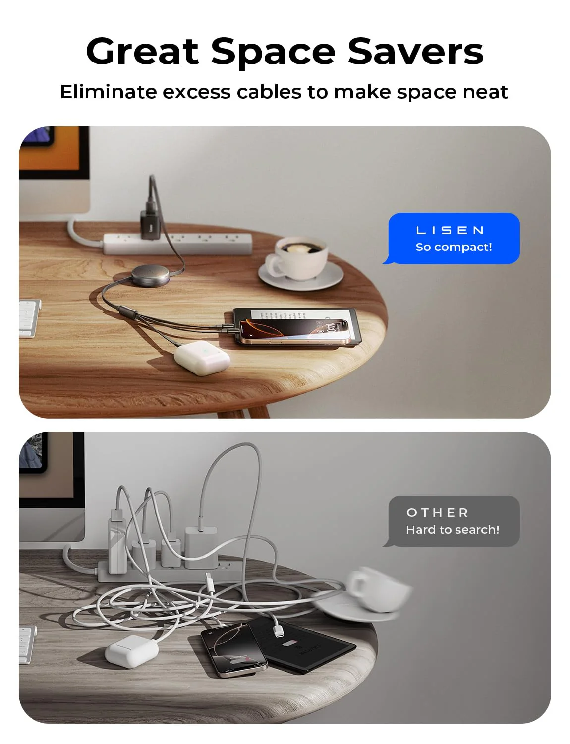 LISEN Multi Charger Cable, Retractable USB C to USB Charging Cable 3 in 1 Charger Lighting/Micro USB Cable - Image 5