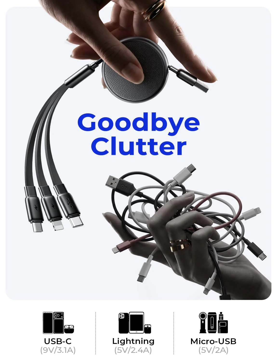 LISEN Multi 3 in 1 Retractable Charging Cable - Image 3