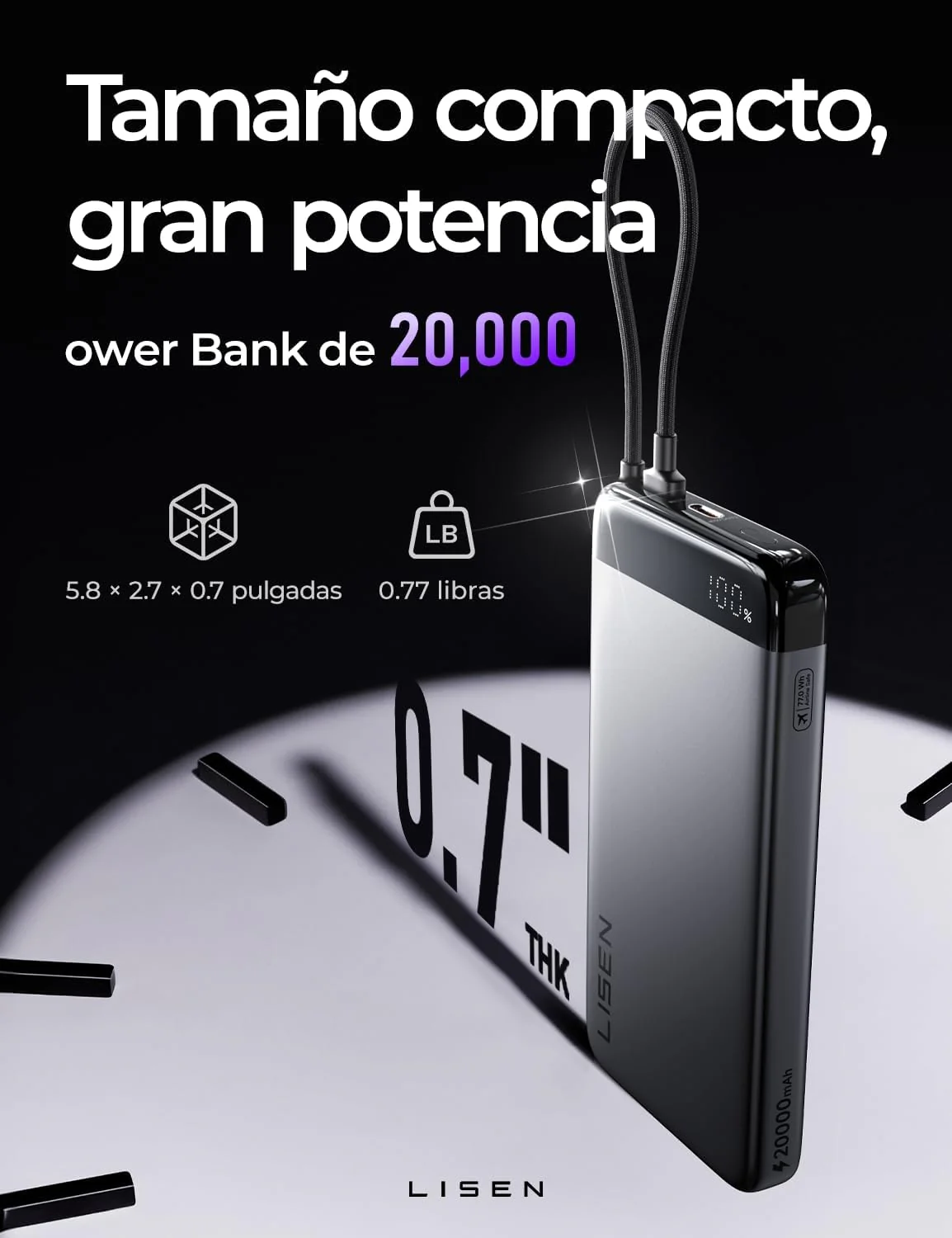 LISEN Power Bank CCC Certified 20000mAh, Bateria Portatil iPhone PD 35W - Image 2