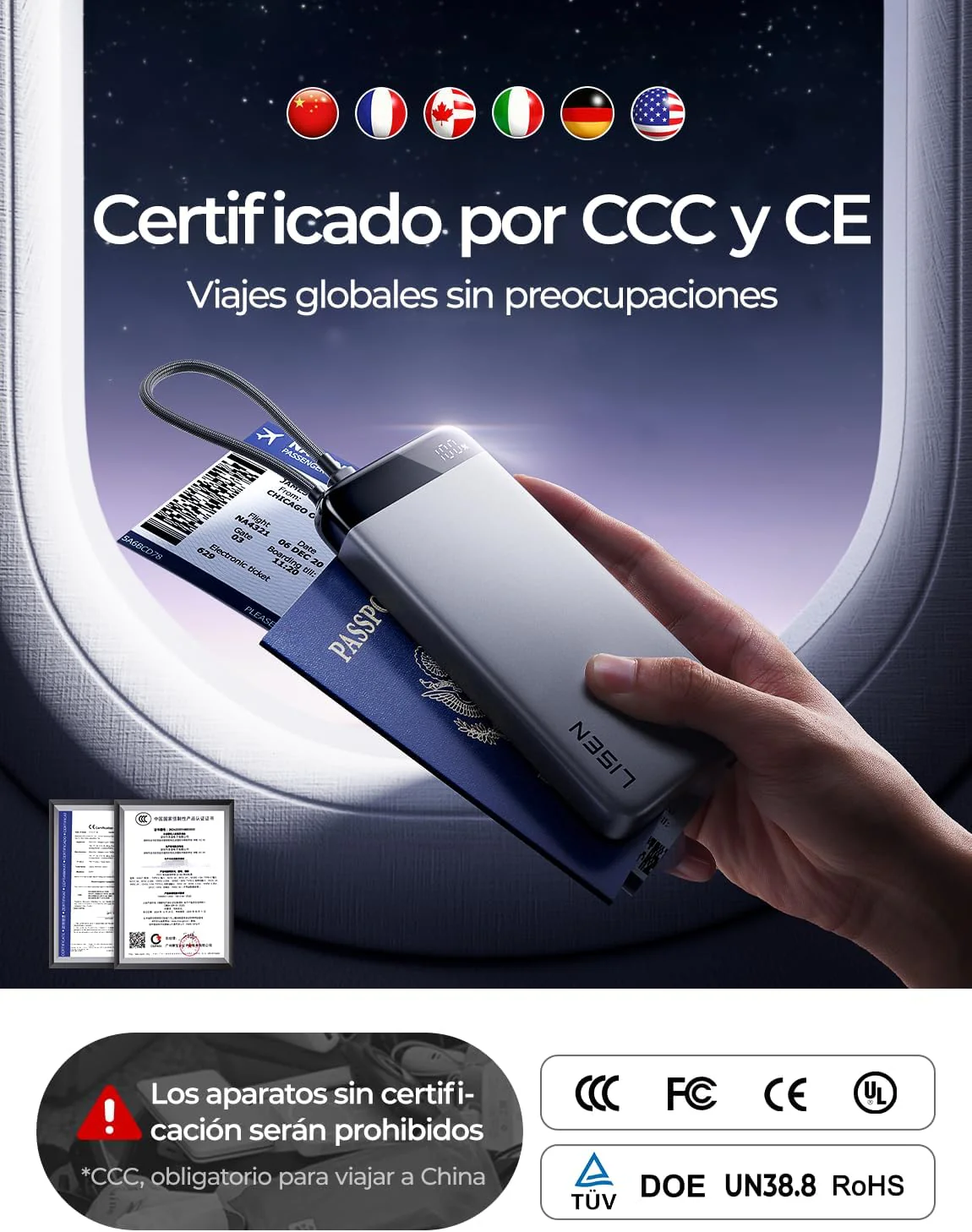 LISEN Power Bank CCC Certified 20000mAh, Bateria Portatil iPhone PD 35W - Image 3