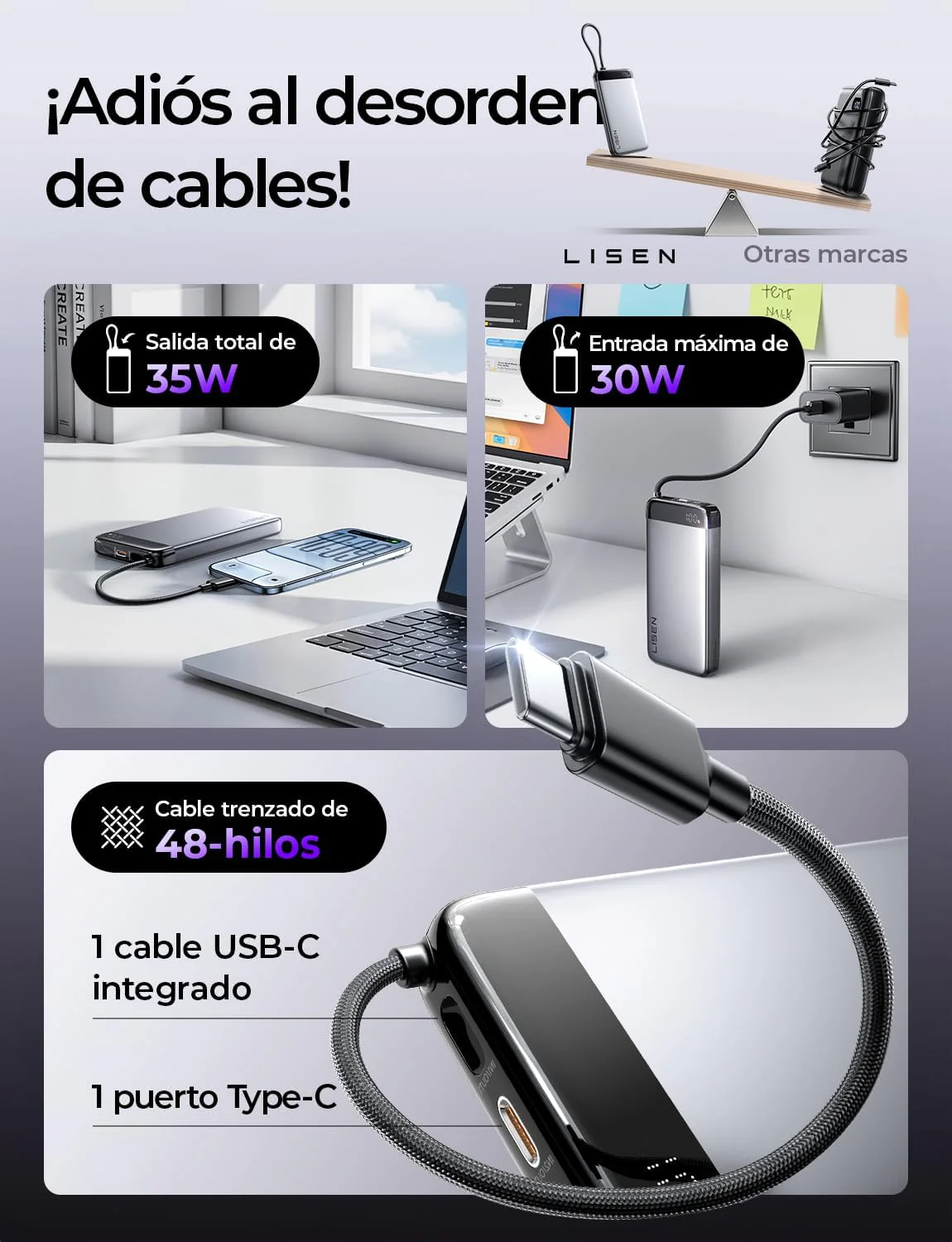 LISEN Power Bank CCC Certified 20000mAh, Bateria Portatil iPhone PD 35W - Image 8