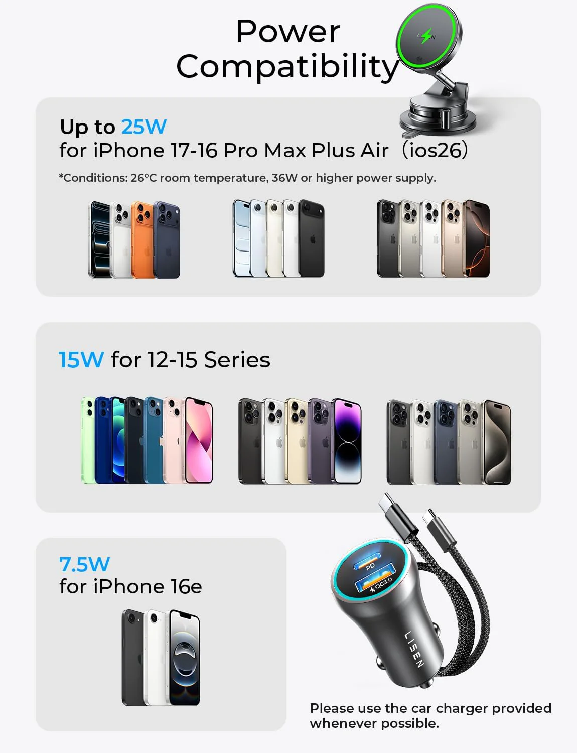LISEN Qi2.2 25W Magsafe Car Mount Charger - Image 10