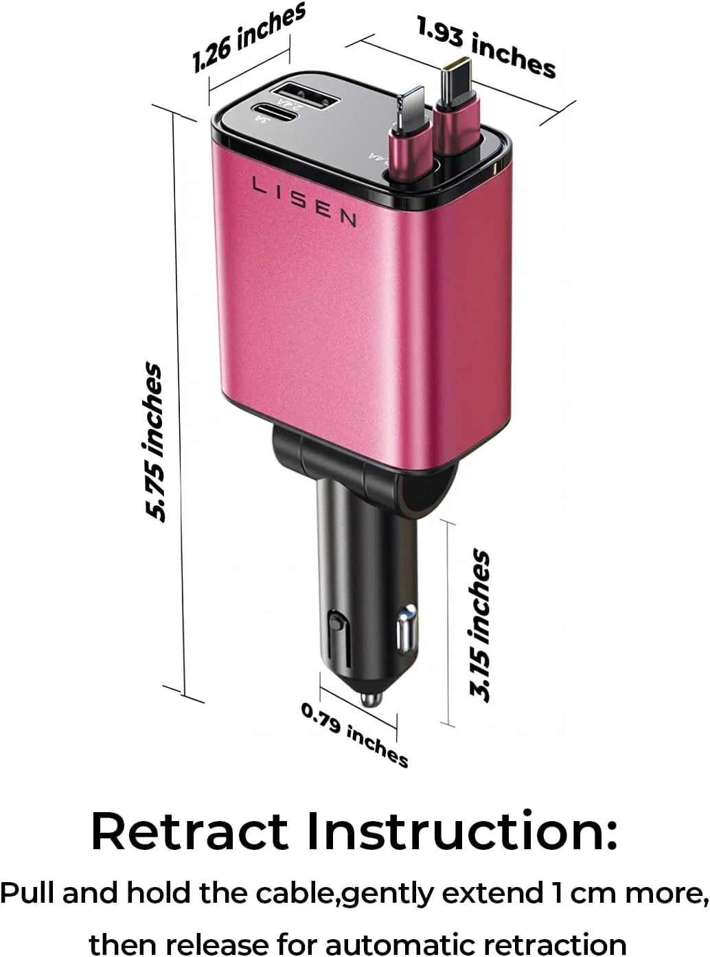 LISEN Retractable Car Charger 4 in 1, Fast Car Phone Charger with Cord 31.5inch - Image 7