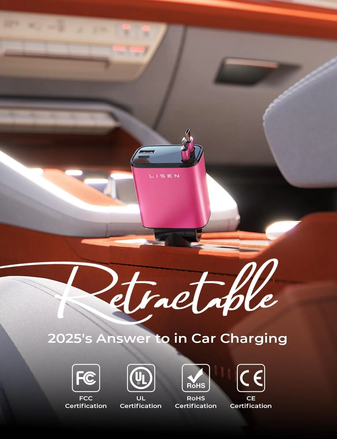 LISEN Retractable Car Charger 4 in 1, Fast Car Phone Charger with Cord 31.5inch - Image 2