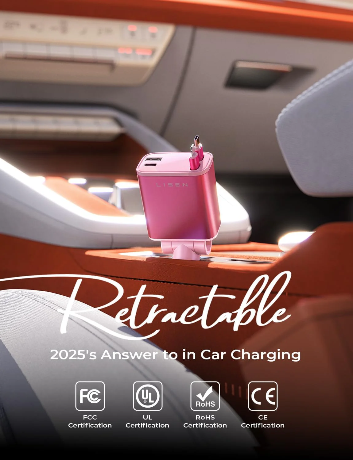 LISEN Retractable Car Charger, 84W Fast Charging Car Phone Charger - Image 2