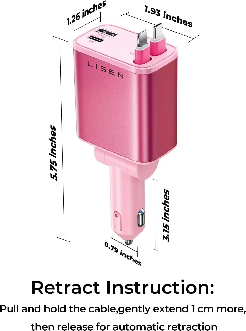 LISEN Retractable Car Charger, 84W Fast Charging Car Phone Charger - Image 8