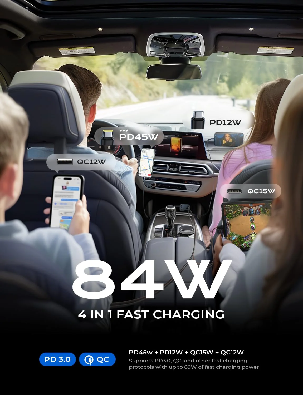 LISEN Retractable Car Charger, Dual USB C Retractable Cable Fast Car Adapter - Image 6