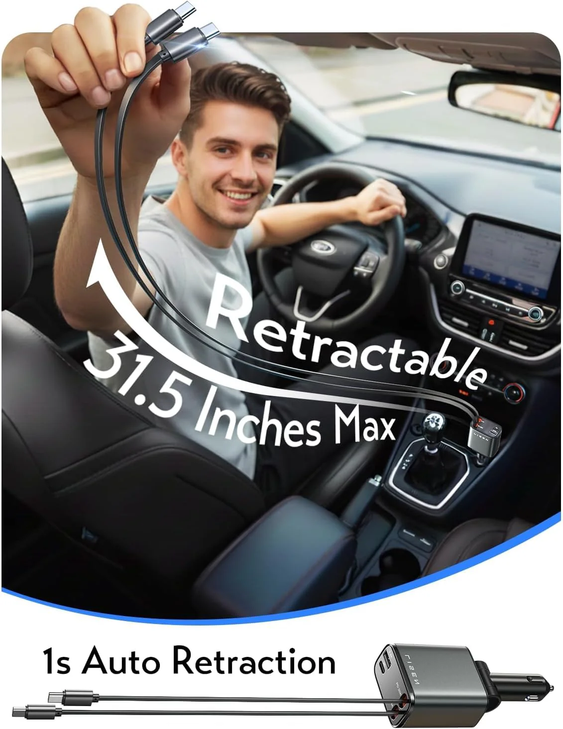 LISEN Retractable Car Charger, Dual USB C Retractable Cable Fast Car Adapter - Image 7