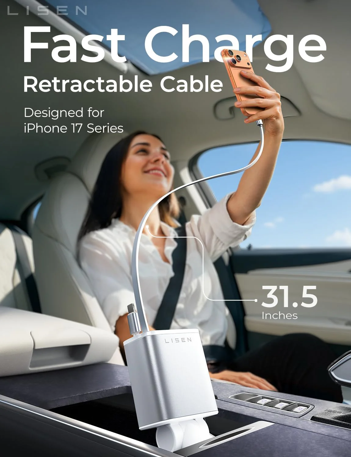 LISEN Retractable Car Charger for iPhone - Image 2